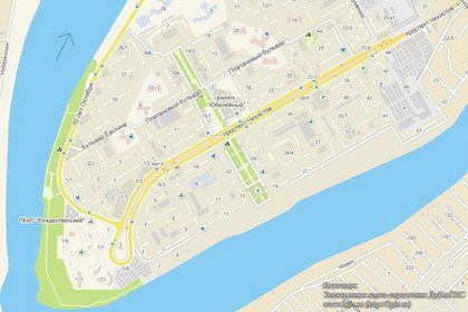 Платановый бульвар и парк Рождественский на карте Краснодара