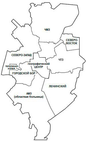 карта неофициальных районов Челябинска